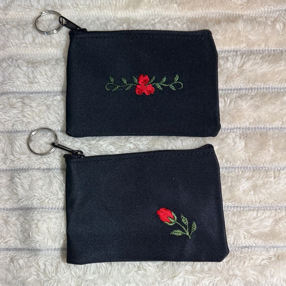 Embroidered Black Pouch Set